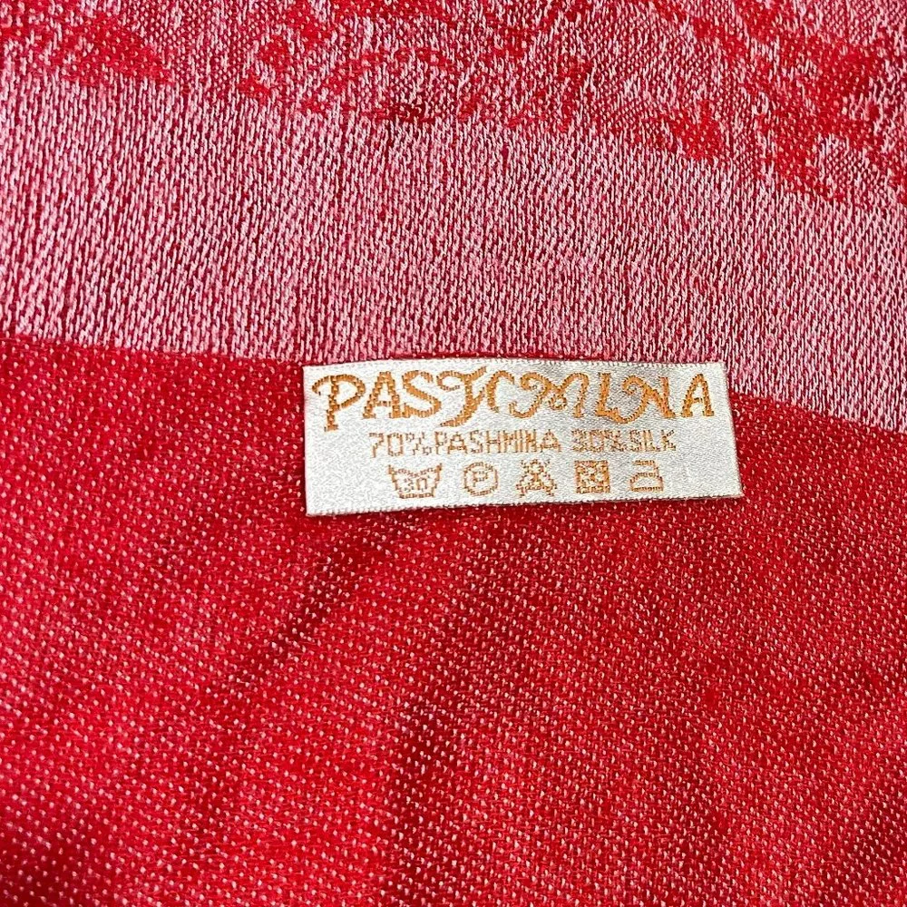 Pashmina Red & Pink Paisley Silk‎ Blend Fringed Shawl, OS
